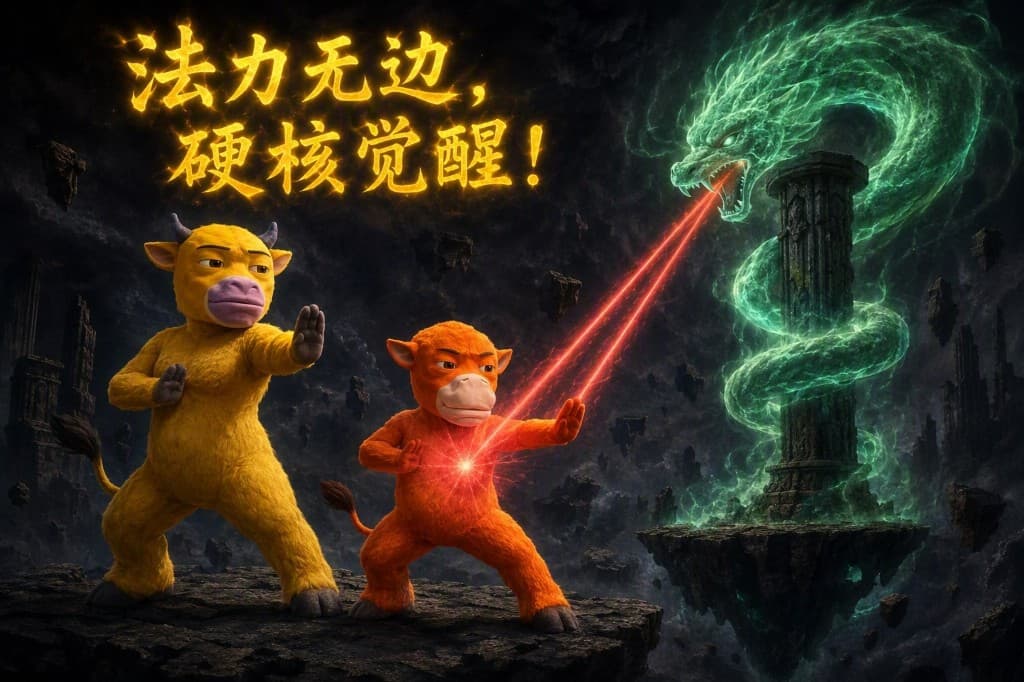 Mother and son in martial stances facing a glowing green dragon coiled around a stone pillar
